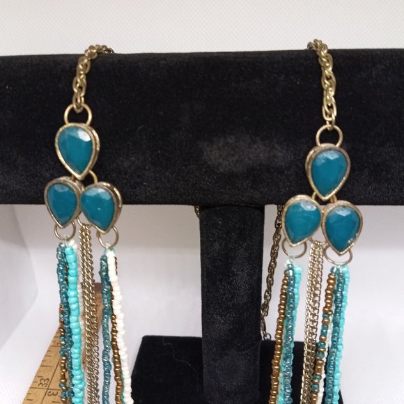 3 Piece Vintage Beaded Necklace, Hoop Earring and Beaded Spring Bracelet Set #19 - Picture 7 of 12